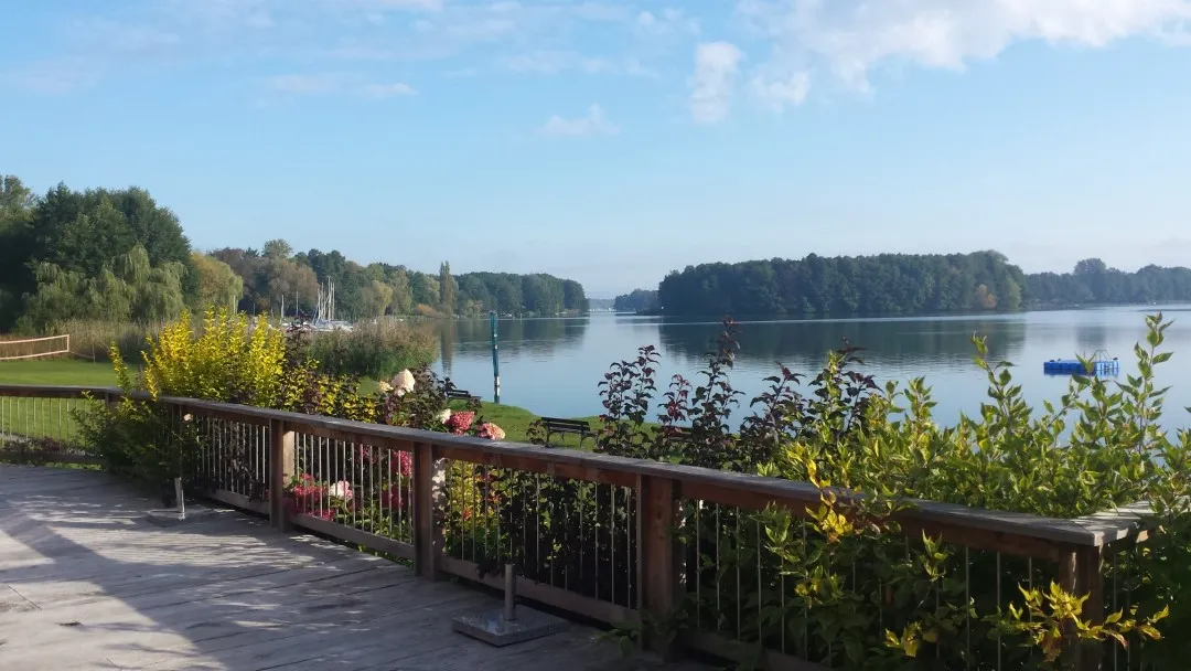 Blick auf den Schwielochsee von einer Terrasse